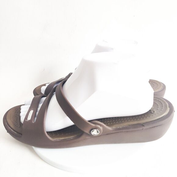 Crocs Comfort Sandals Size 9 Iconic Swiftwater Brown Slides Waterproof Wedge - Picture 6 of 10